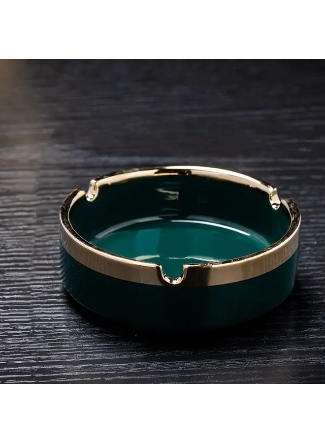 منفضة سجائر مستديرة باللون الأخضر على الطراز العتيق مع حافة ذهبية للاستخدام المنزلي والفندقي - Image 5